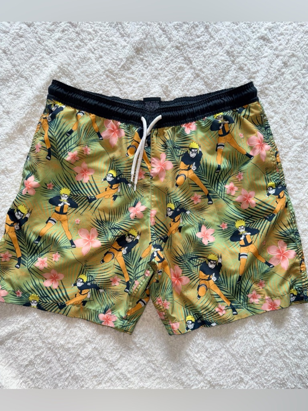 Naruto Green Floral Print Swim Trunks